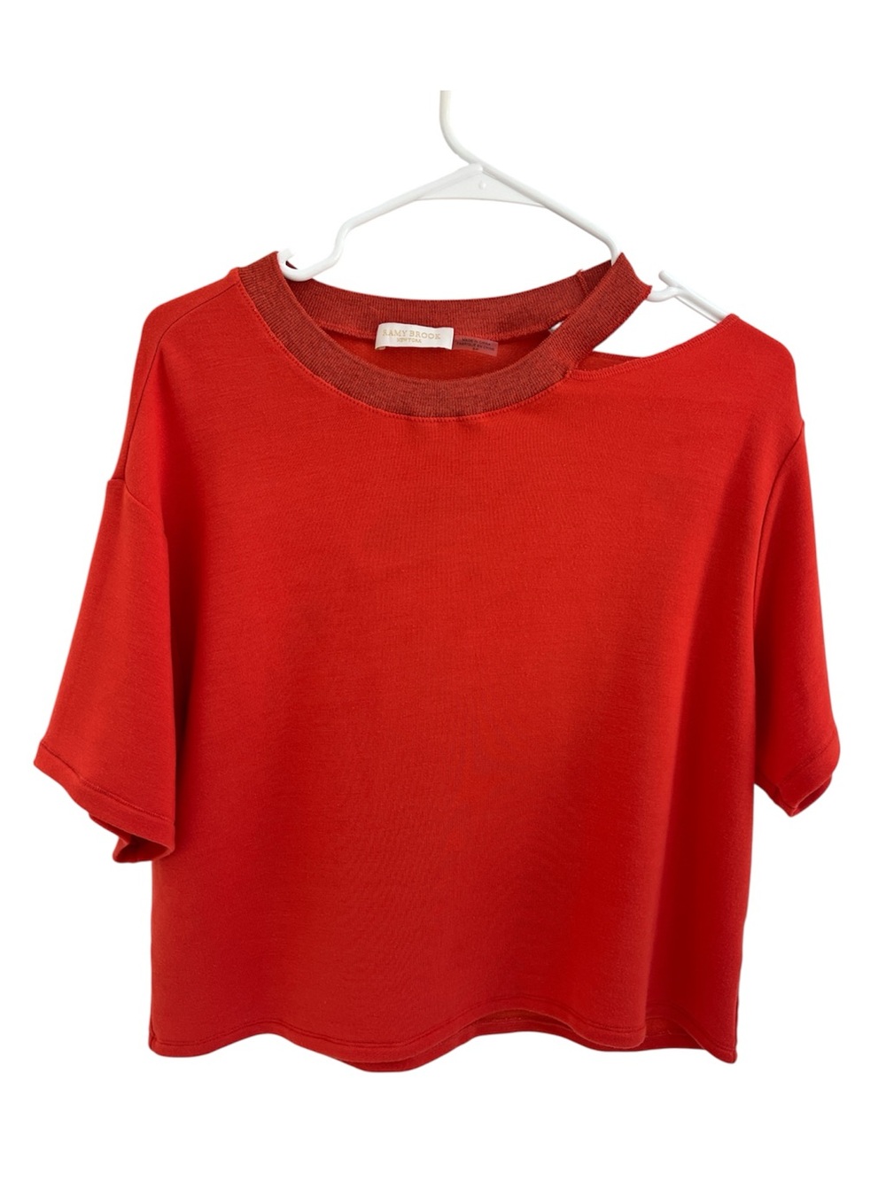 Ramy Brook Orange Cropped Cut Out Glitter Neck Short Sleeve Tee Top S